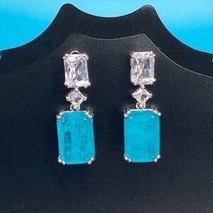 Turquoise Blue Paraiba Tourmaline (Simulated) Cz Diamond Drop Dangle Earrings